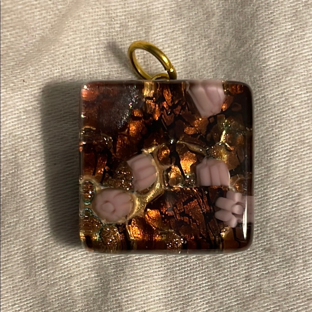 Murano Square Glass Pendant with Floral Design
